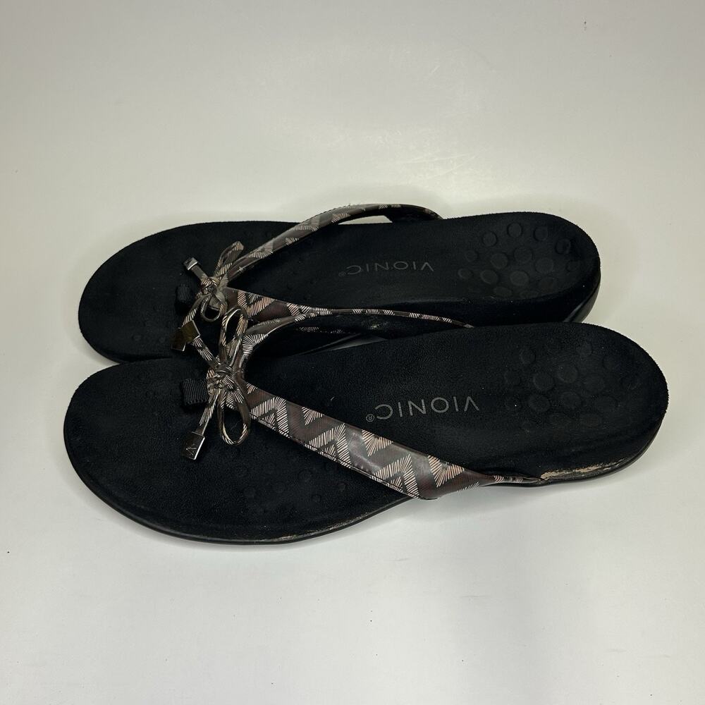 Vionic Women's Rest Bella II Toe Post Sandal Chevron Brown Arch Support Size 9